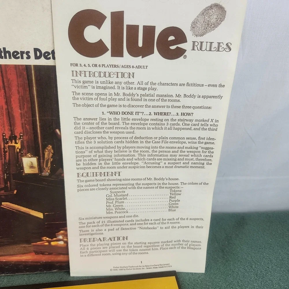 Vintage Parker Brothers Clue 1972 Detective Board Game Complete Rare 1970s Good